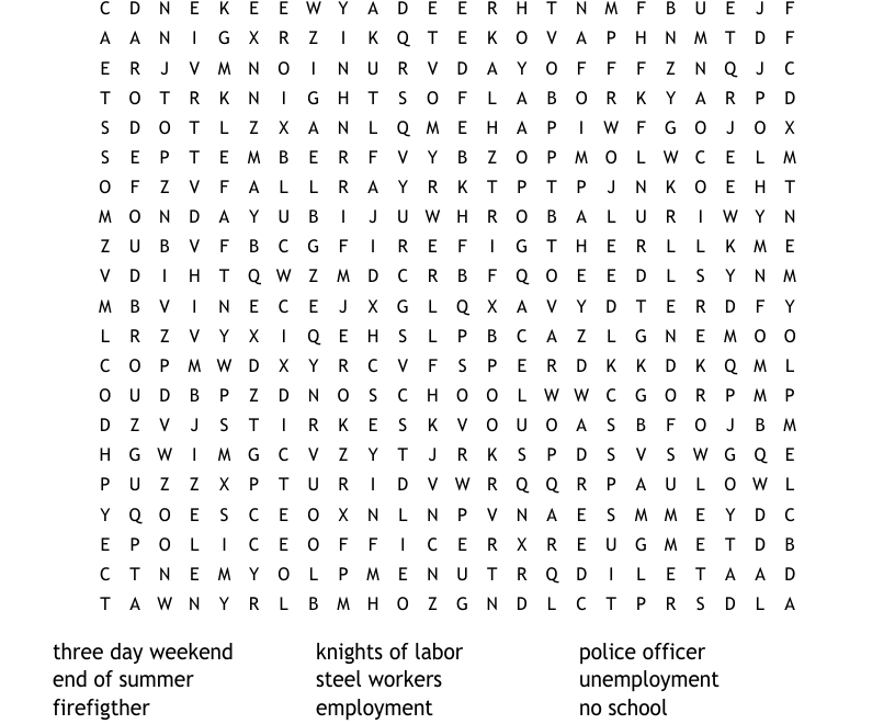 Labor Day Word Search WordMint
