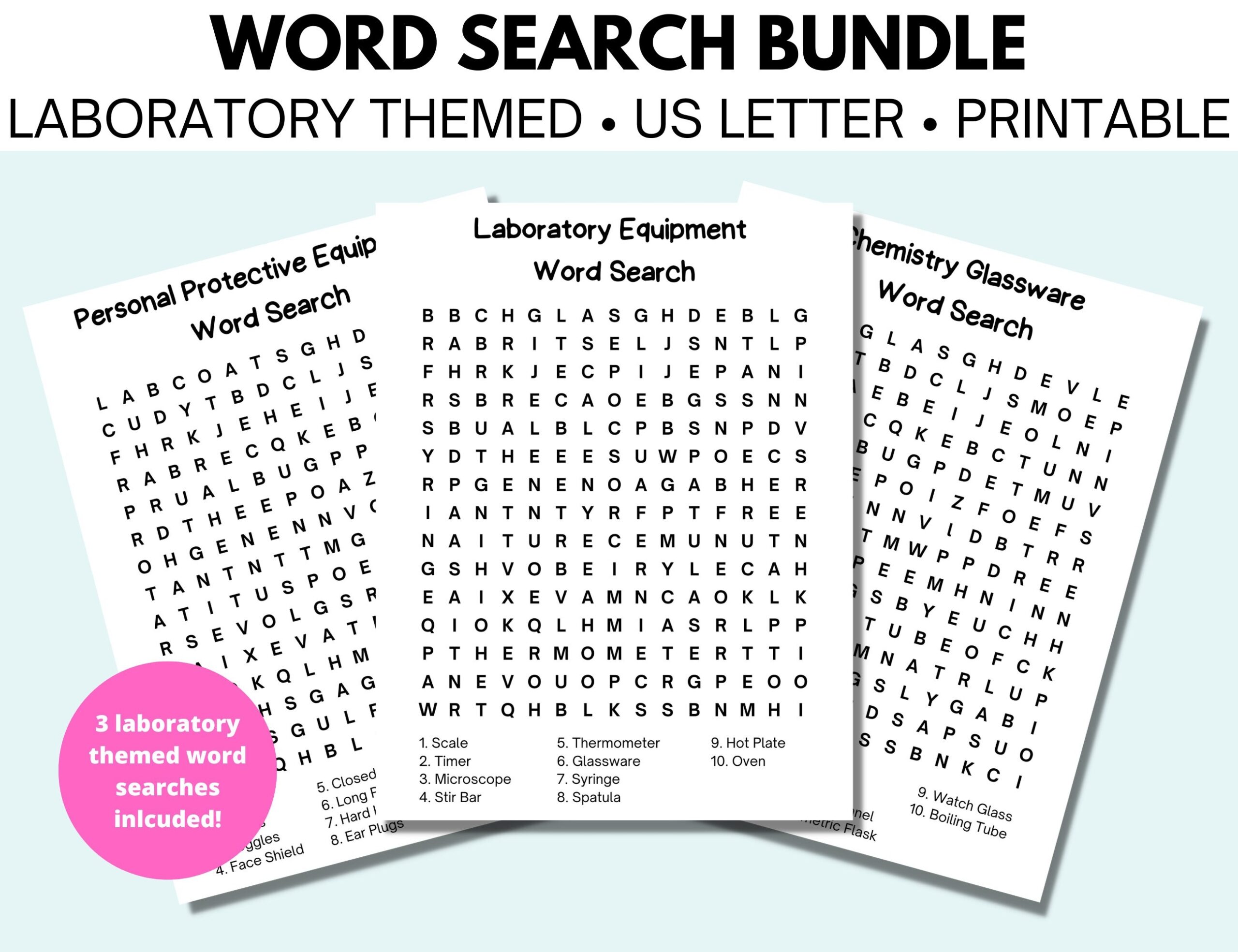 Laboratory Themed Word Search Bundle 3 Unique Puzzles Science Themed Printable Word Searches And Answer Keys Instant Download Etsy