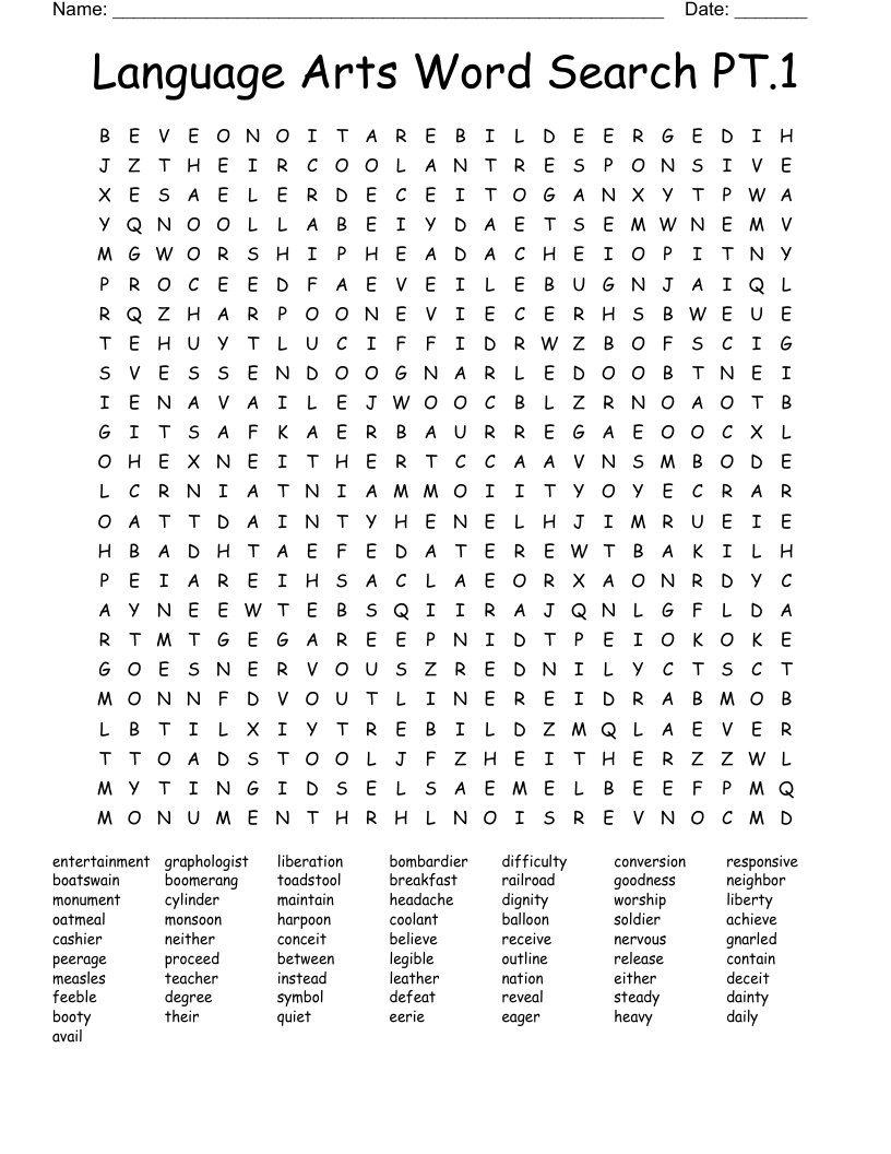 Language Arts Word Search PT 1 WordMint