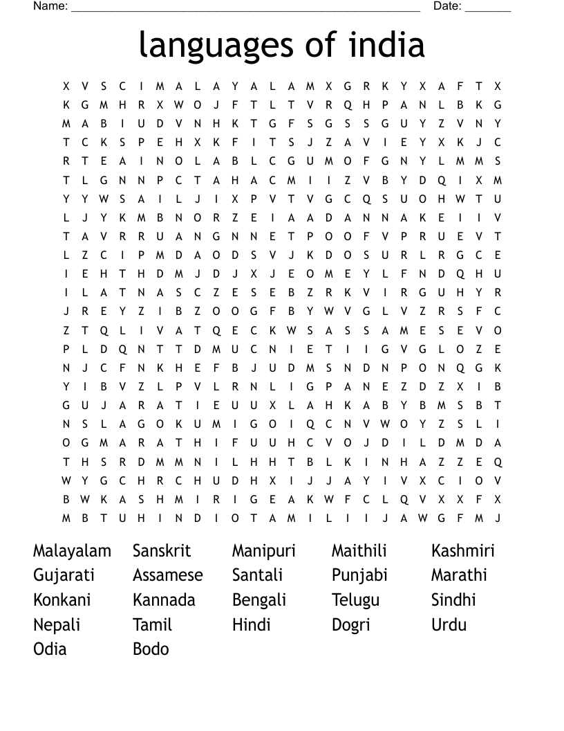 Languages Of India Word Search WordMint