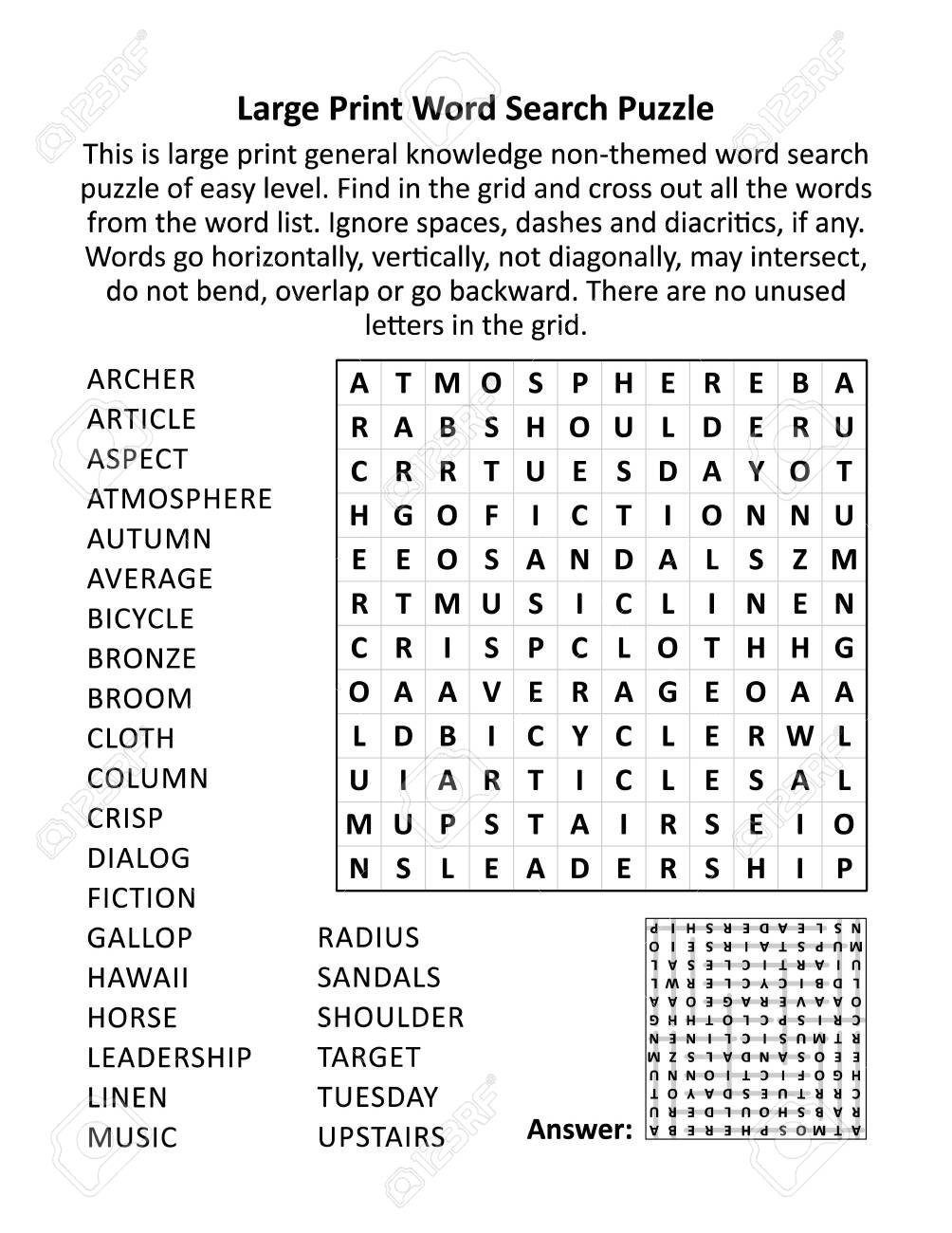 Large Print General Knowledge Word Search Puzzle Of Easy Level Family Friendly Suitable For Seniors Grown ups Children Letter Or A4 Sized Answer Included Royalty Free SVG Cliparts Vectors And Stock Illustration Image