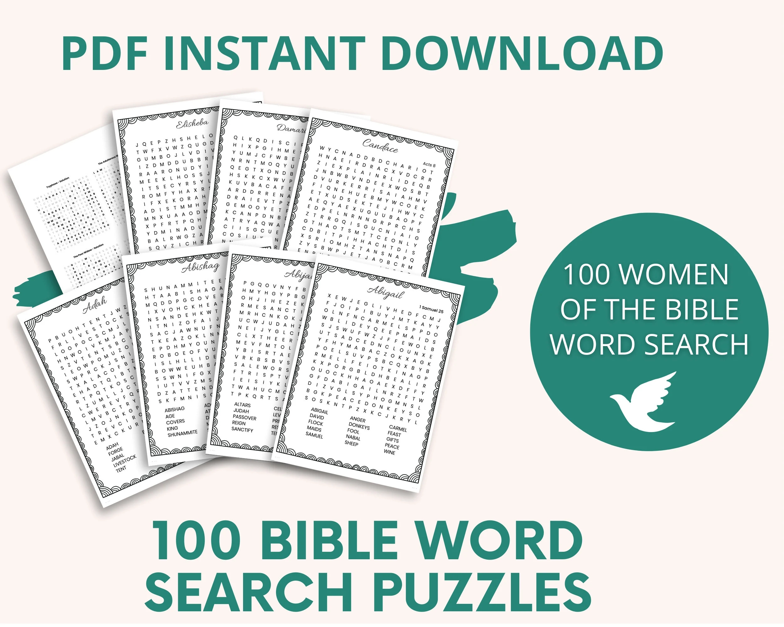Large Print Word Search Puzzles 100 Printable Bible Word Search Puzzles Women Of The Bible Christian Word Search Books For Adults Etsy