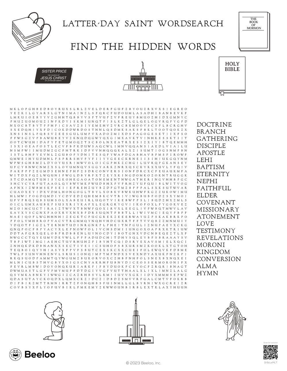 Latter day Saint themed Word Searches Beeloo Printable Crafts And Activities For Kids