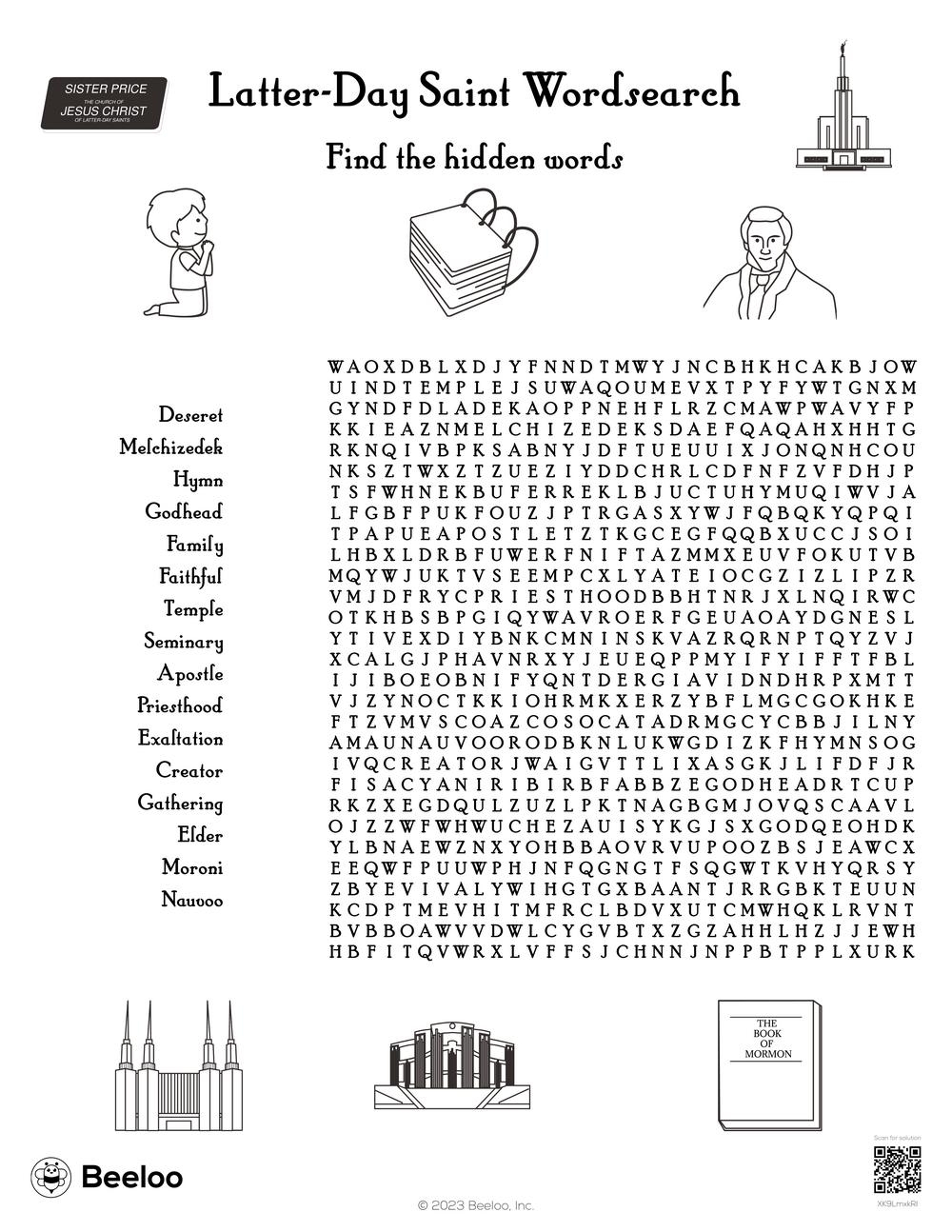 Latter Day Saint Wordsearch Beeloo Printable Crafts And Activities For Kids