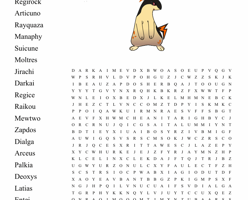 Legendary Pokemon Word Search WordMint