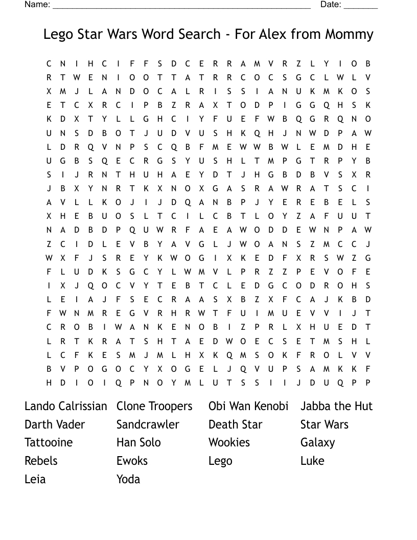 Lego Star Wars Word Search For Alex From Mommy WordMint