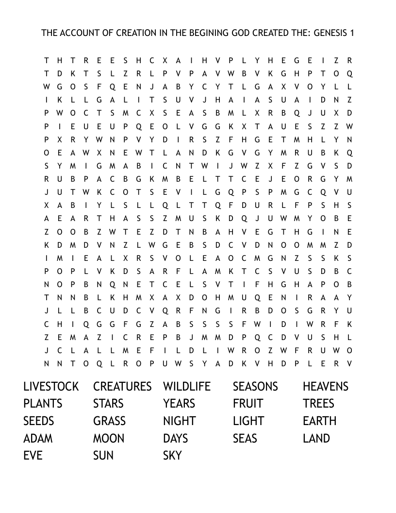 Lesson 2 The Beginning A Perfect Home Word Search WordMint