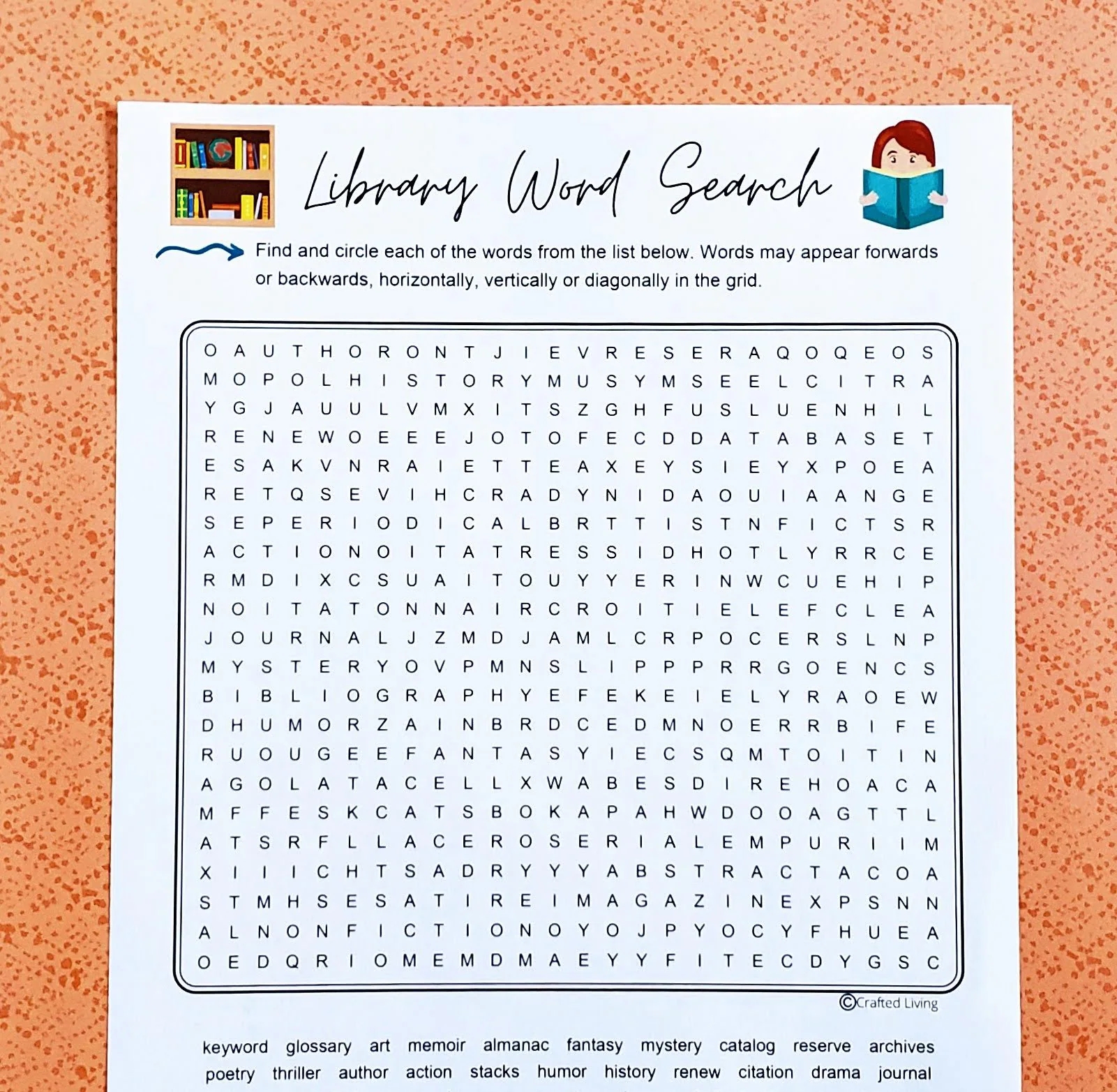 Library Printable Word Search Book Word Puzzle Party Game Brain Teaser Game Classroom Home School Family Activity Vocabulary Game Etsy UK