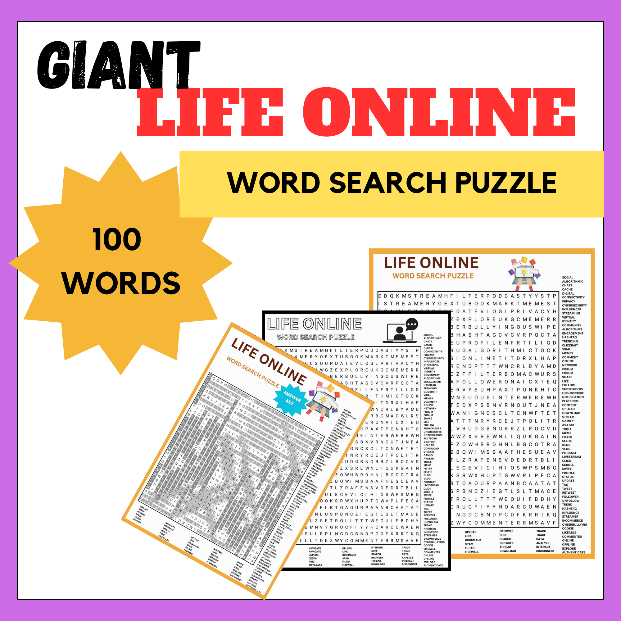 Life Online Technology Vocabulary Word Search Giant Puzzle Made By Teachers