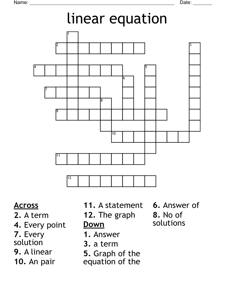 Linear Equation Crossword WordMint