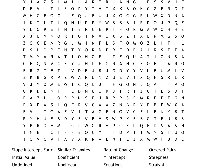 Linear Equations Word Search WordMint