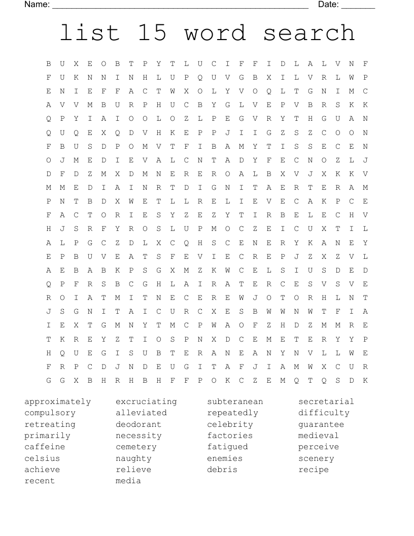 List 15 Word Search WordMint