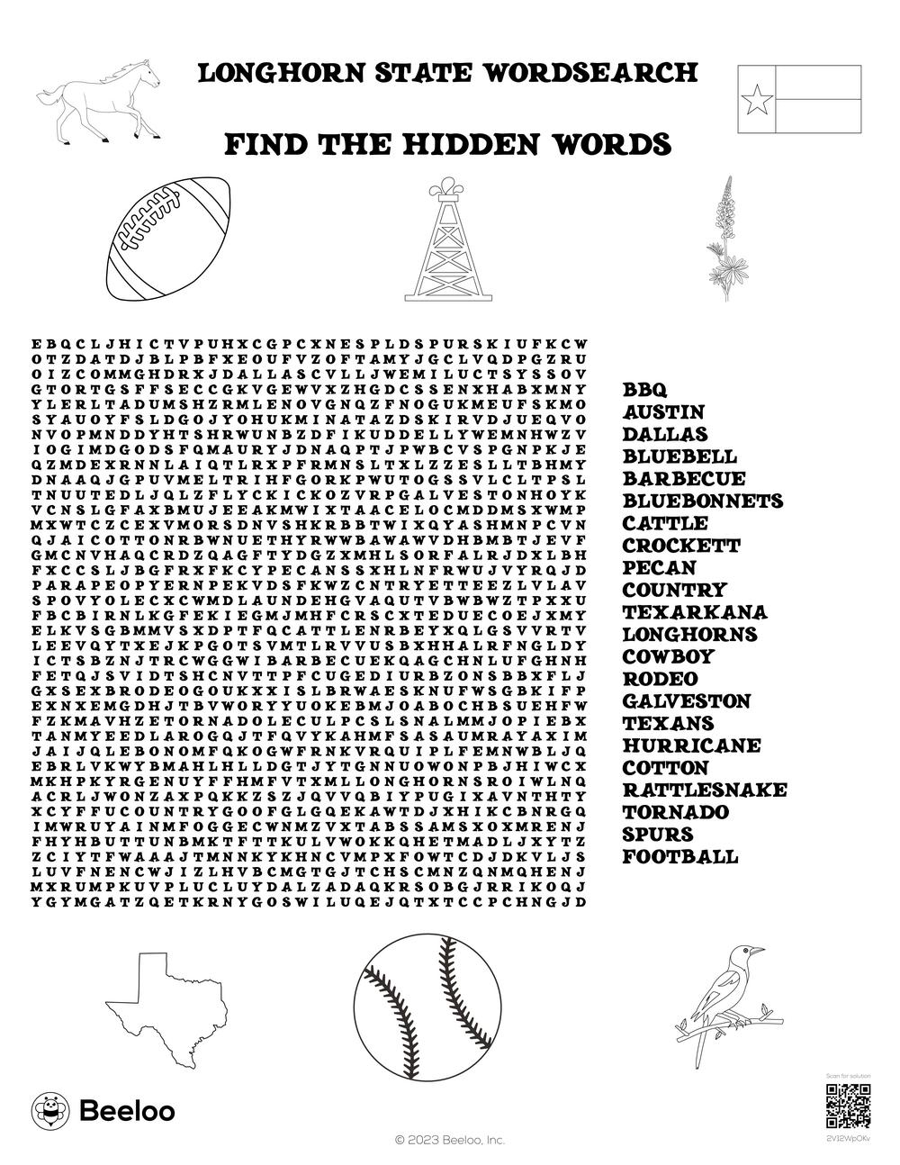 longhorn state wordsearch beeloo printable crafts and activities for kids