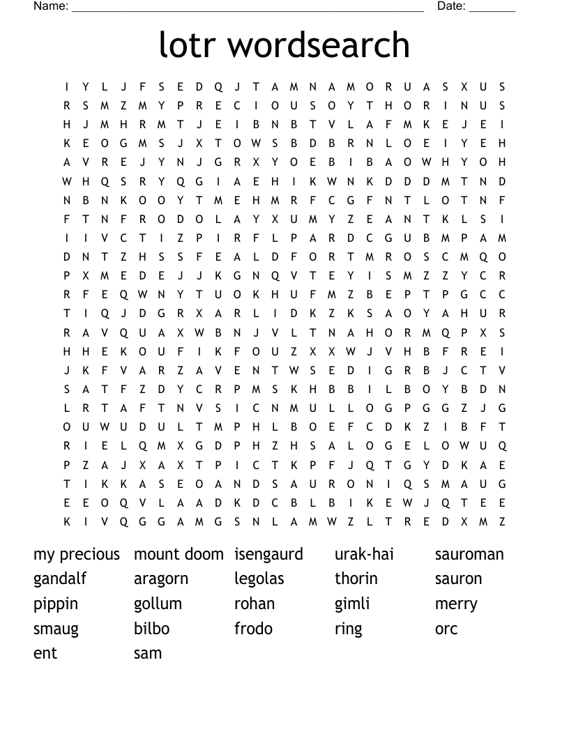 Lotr Wordsearch WordMint