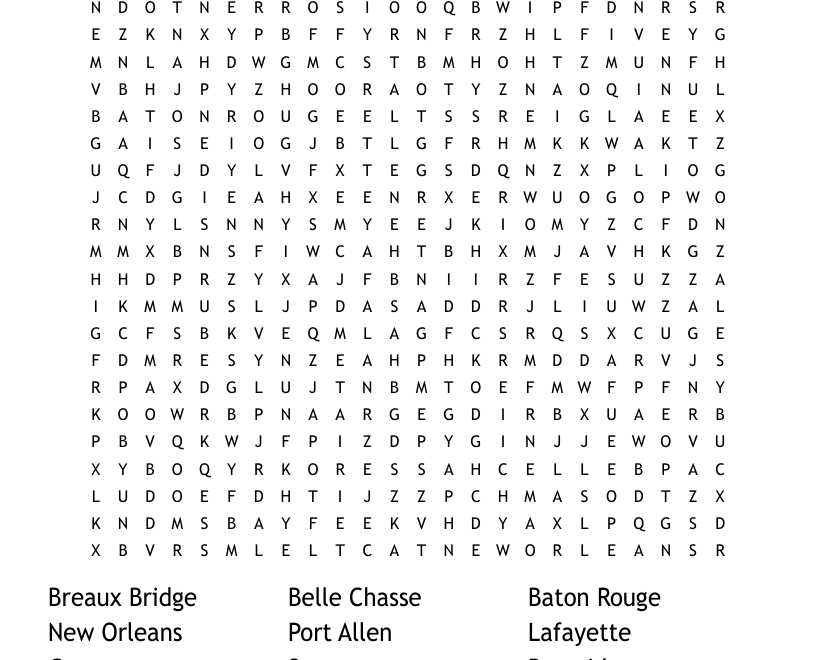 Louisiana Cities Word Search WordMint
