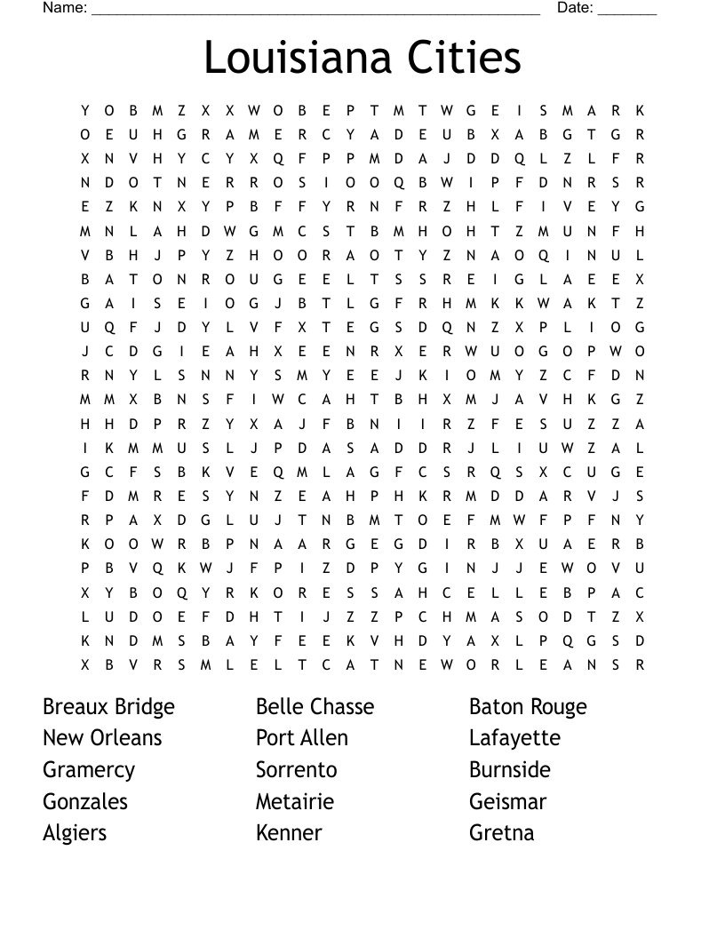 Louisiana Cities Word Search WordMint