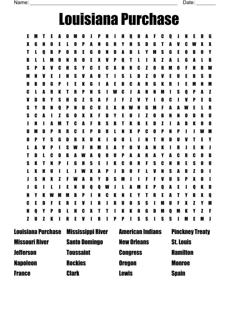 Louisiana Purchase Word Search WordMint