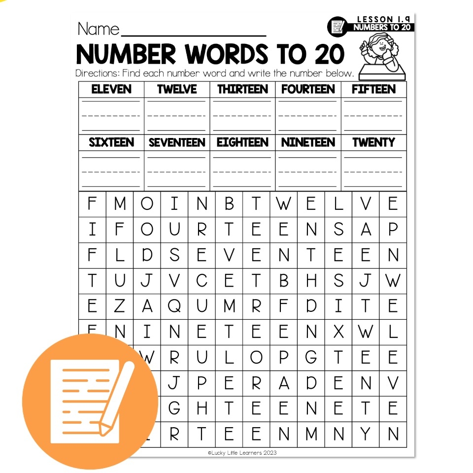 Lucky To Learn Math 1st Grade Lesson 1 9 Number Words To 20 Independent Practice Number Words To 20 Lucky Little Learners