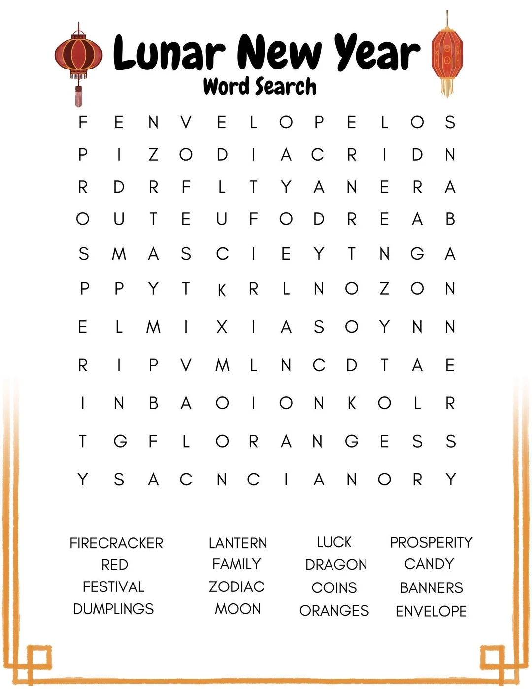 Printable Chinese New Year Word Search