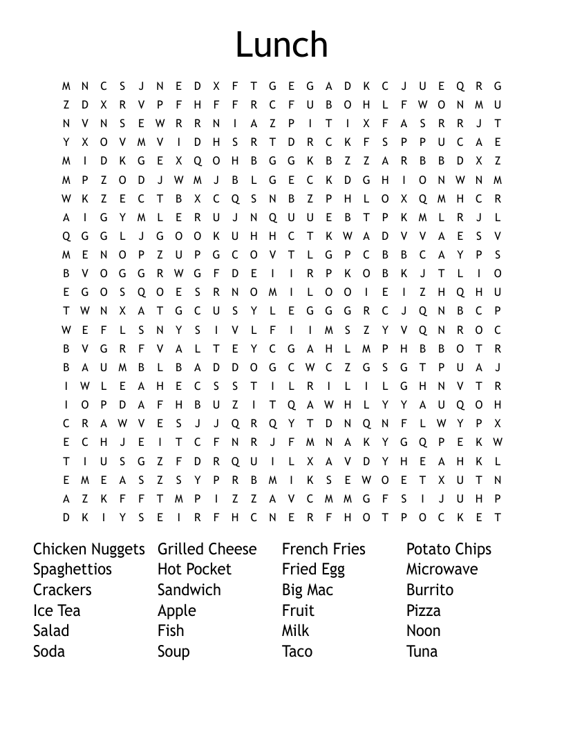 Lunch Word Search WordMint