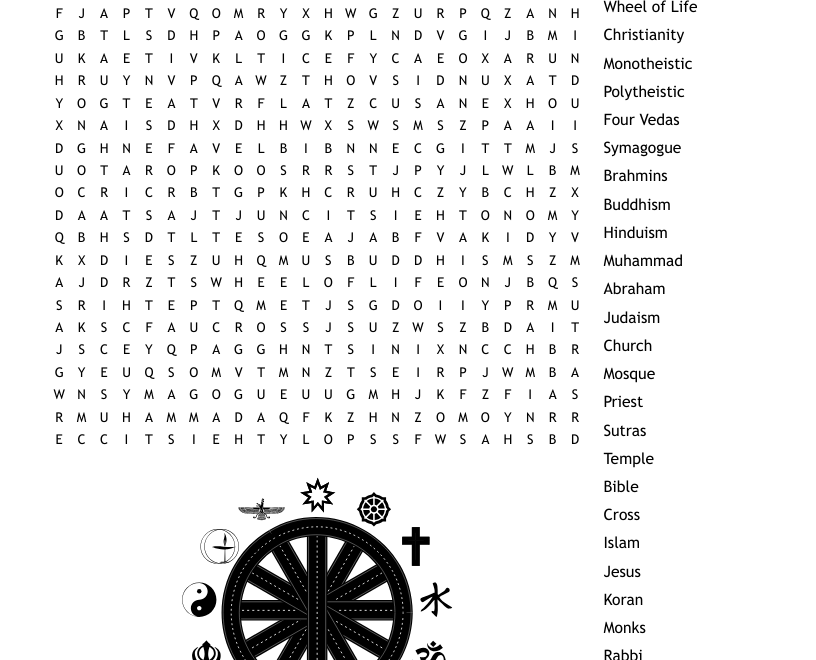 Major World Religions Word Search WordMint