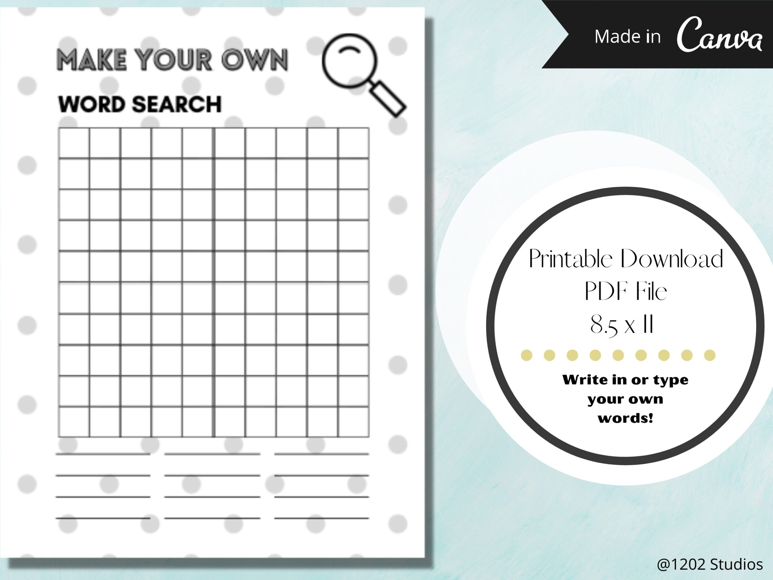 Make Your Own Word Search DIY Word Search Printable Download Word Search Template Etsy