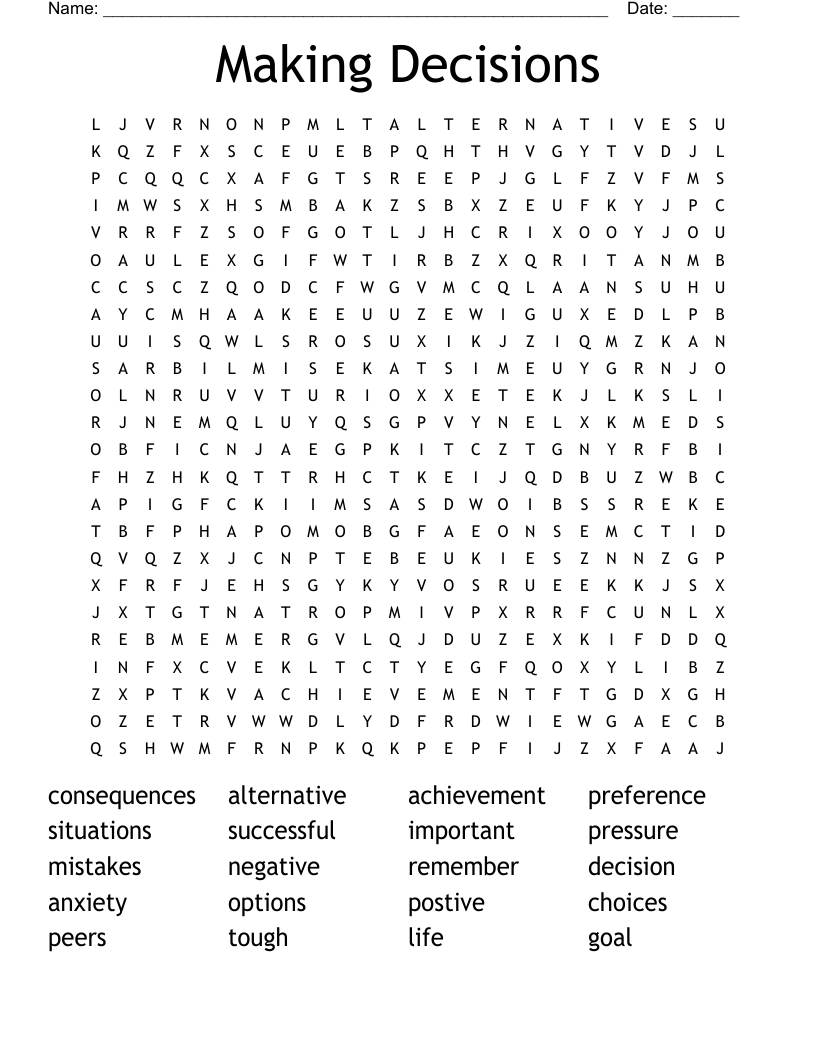Making Decisions Word Search WordMint