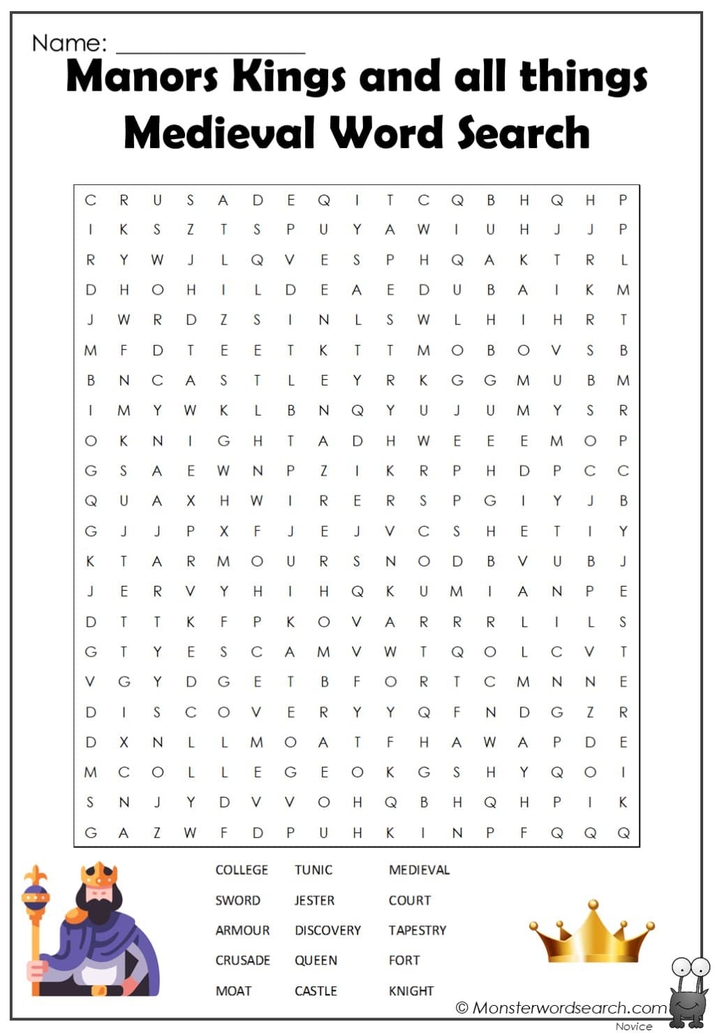 Medieval Word Search Printable