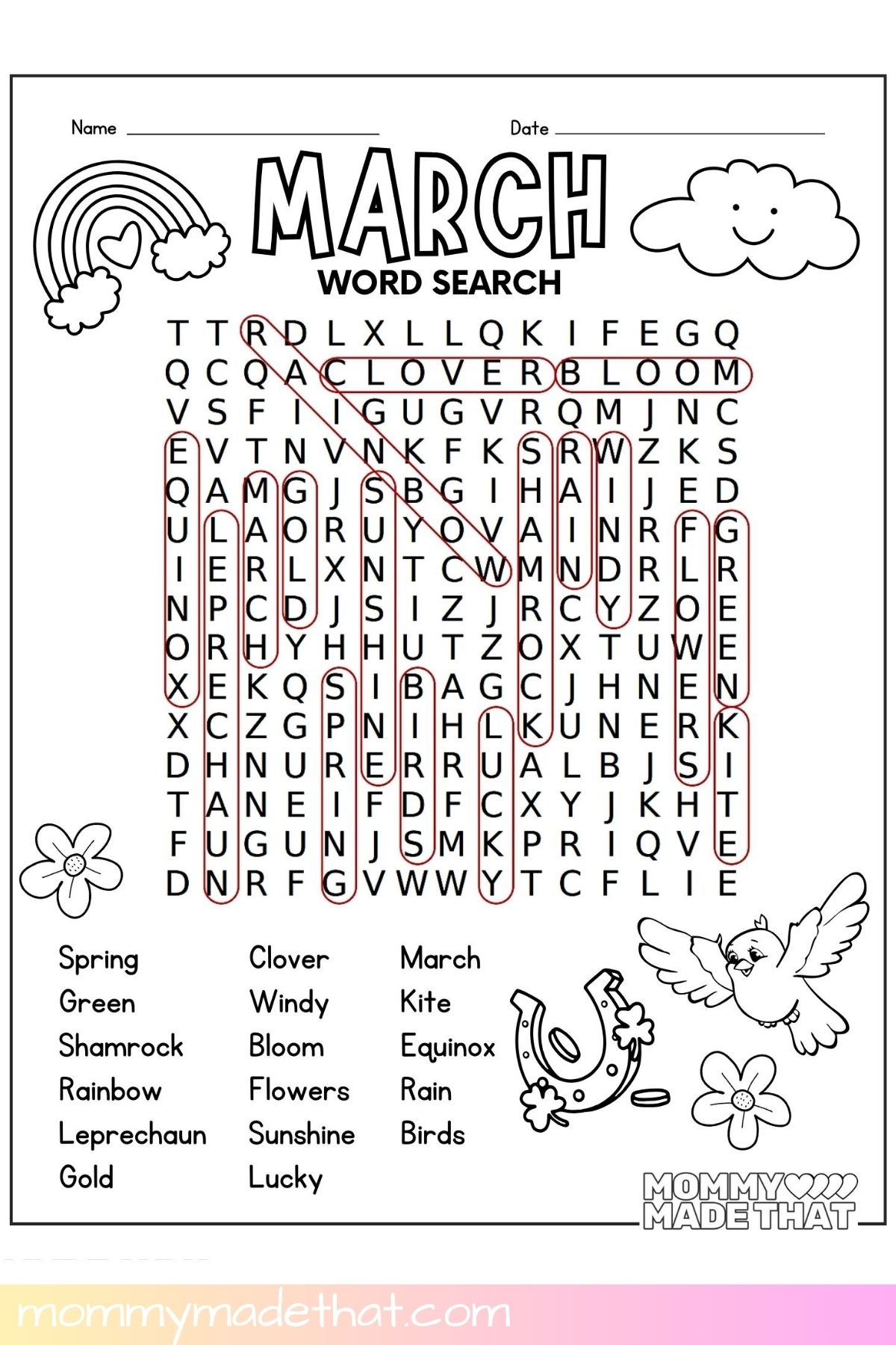 March Word Search Free Printable 