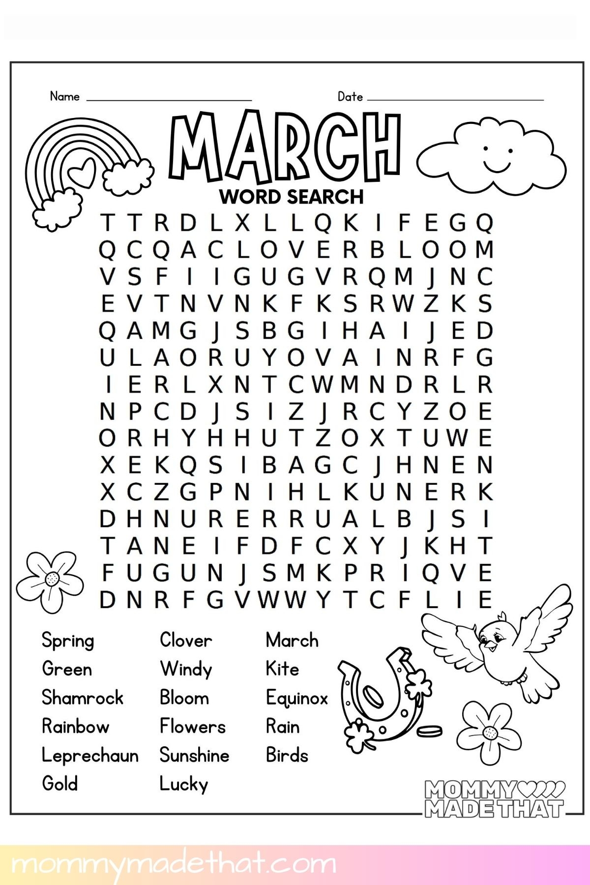 March Word Search Free Printable 