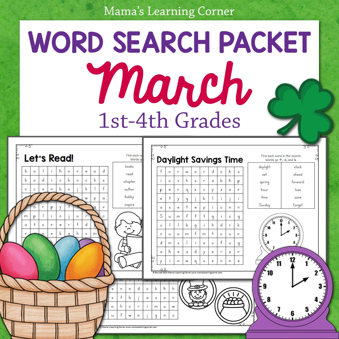 March Word Search Packet St Patrick s Day Daylight Savings Time Easter Classful