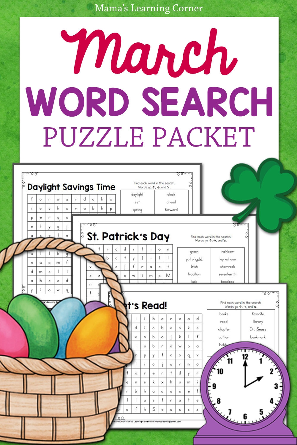March Word Search Puzzle Packet Mamas Learning Corner March Word Search Puzzle Packet Mamas Learning Corner