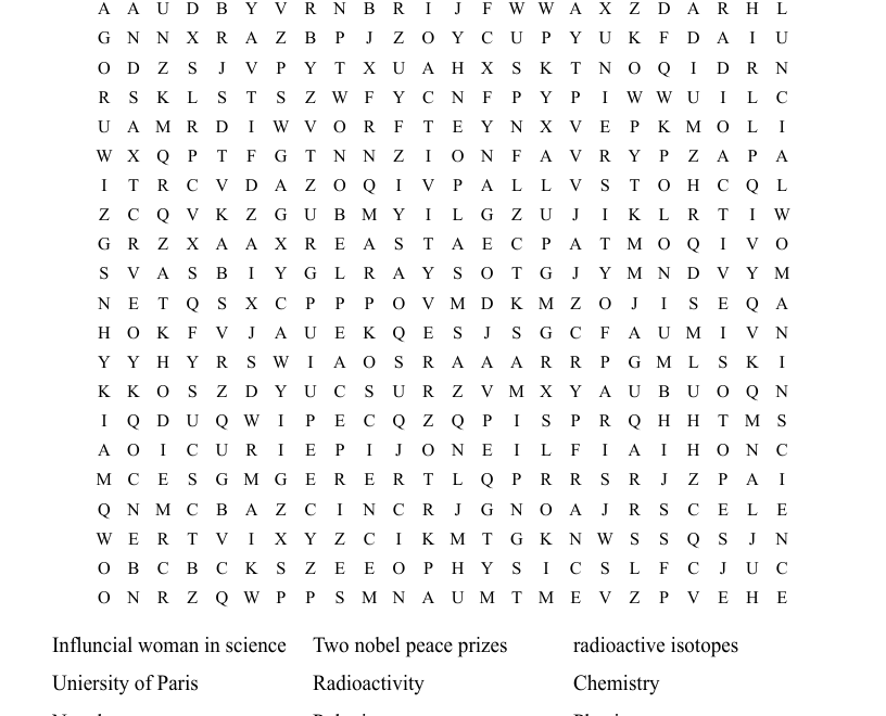 Marie Curie Word Search WordMint
