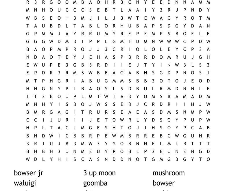 Mario Word Search WordMint