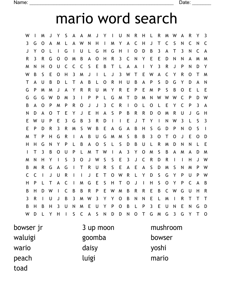 Mario Word Search WordMint Mario Word Search WordMint