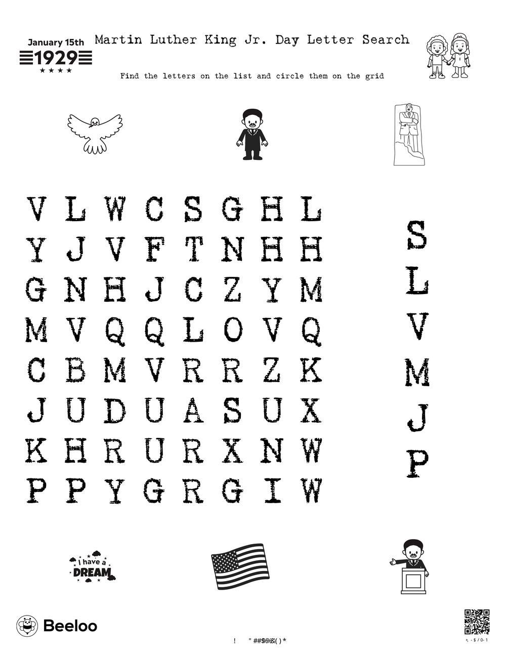 Martin Luther King Jr Day themed Word Searches Beeloo Printable Crafts And Activities For Kids