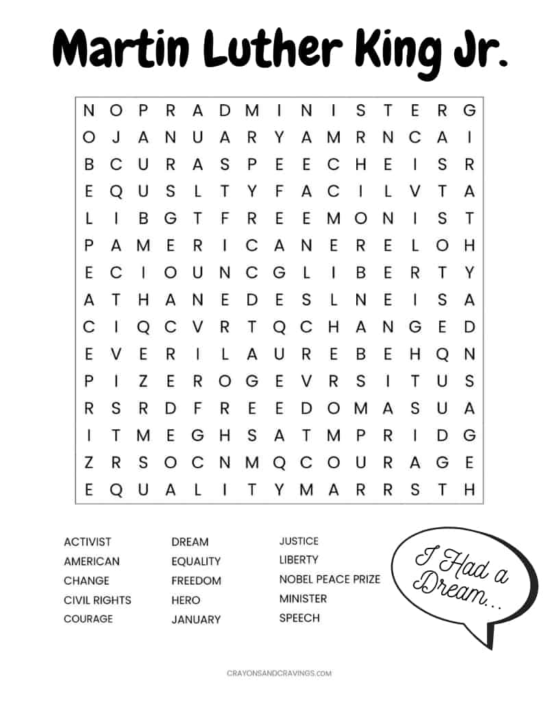 Civil Rights Word Search Printable