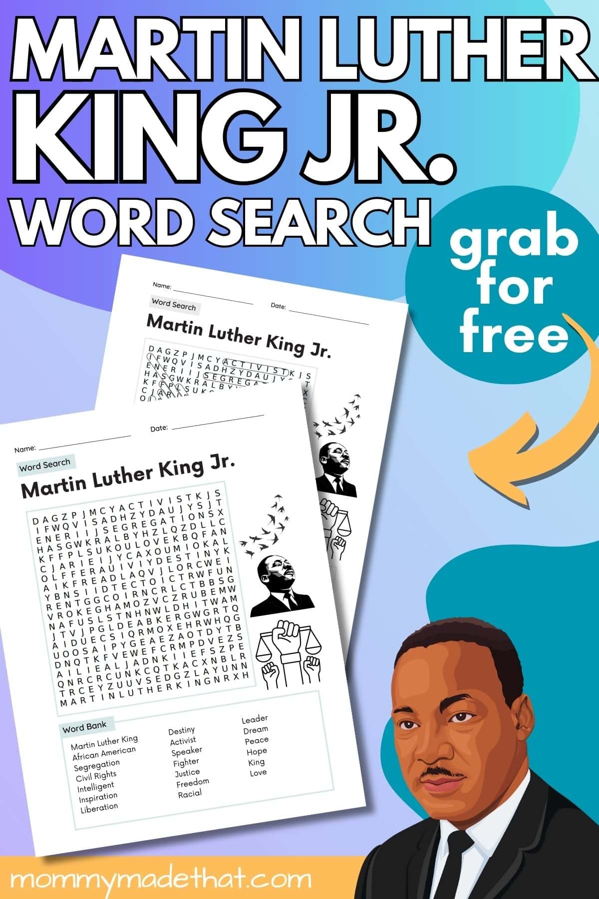Martin Luther King Jr Word Search Free Printable Answer Key 