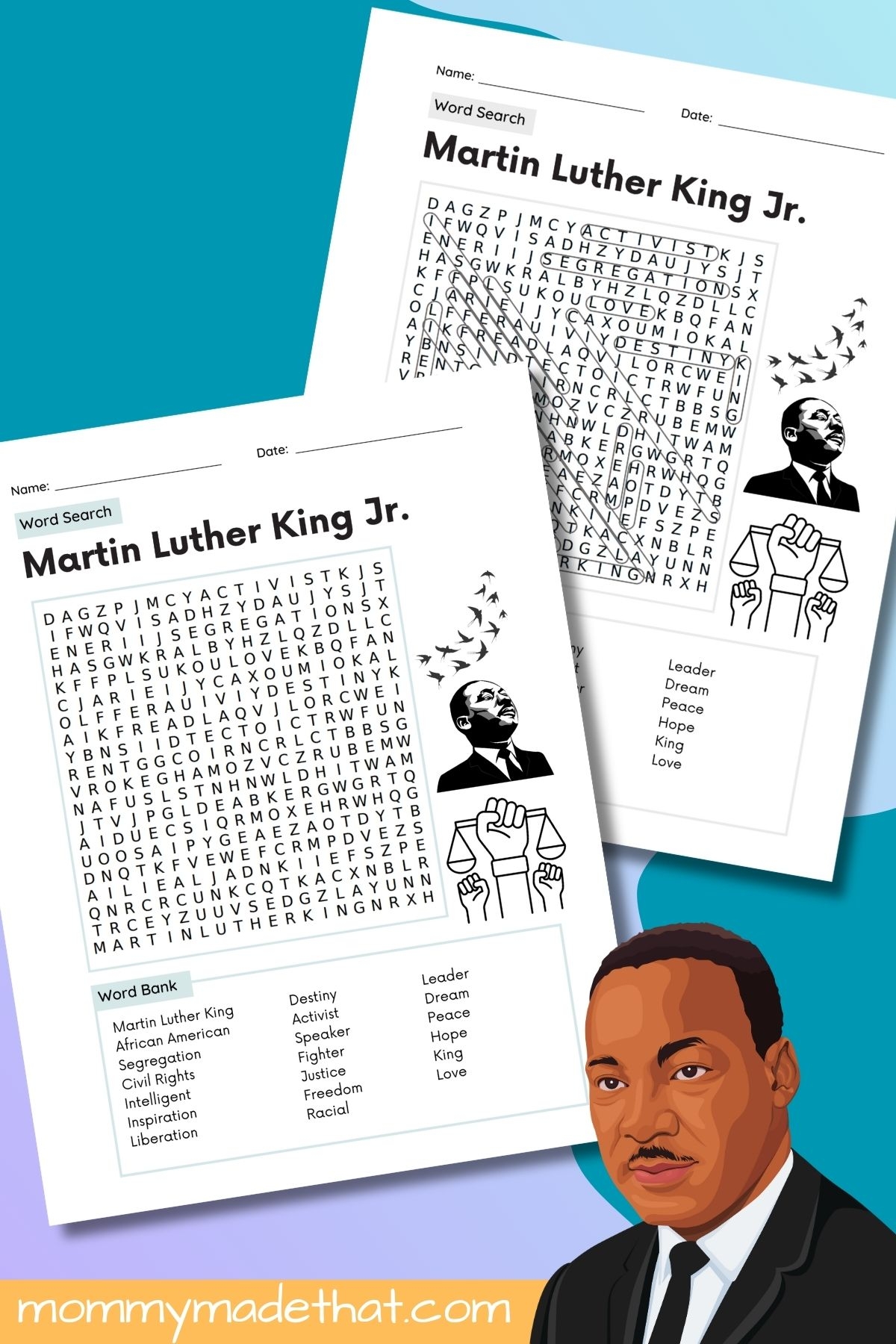 Free Printable Word Search Martin Luther King