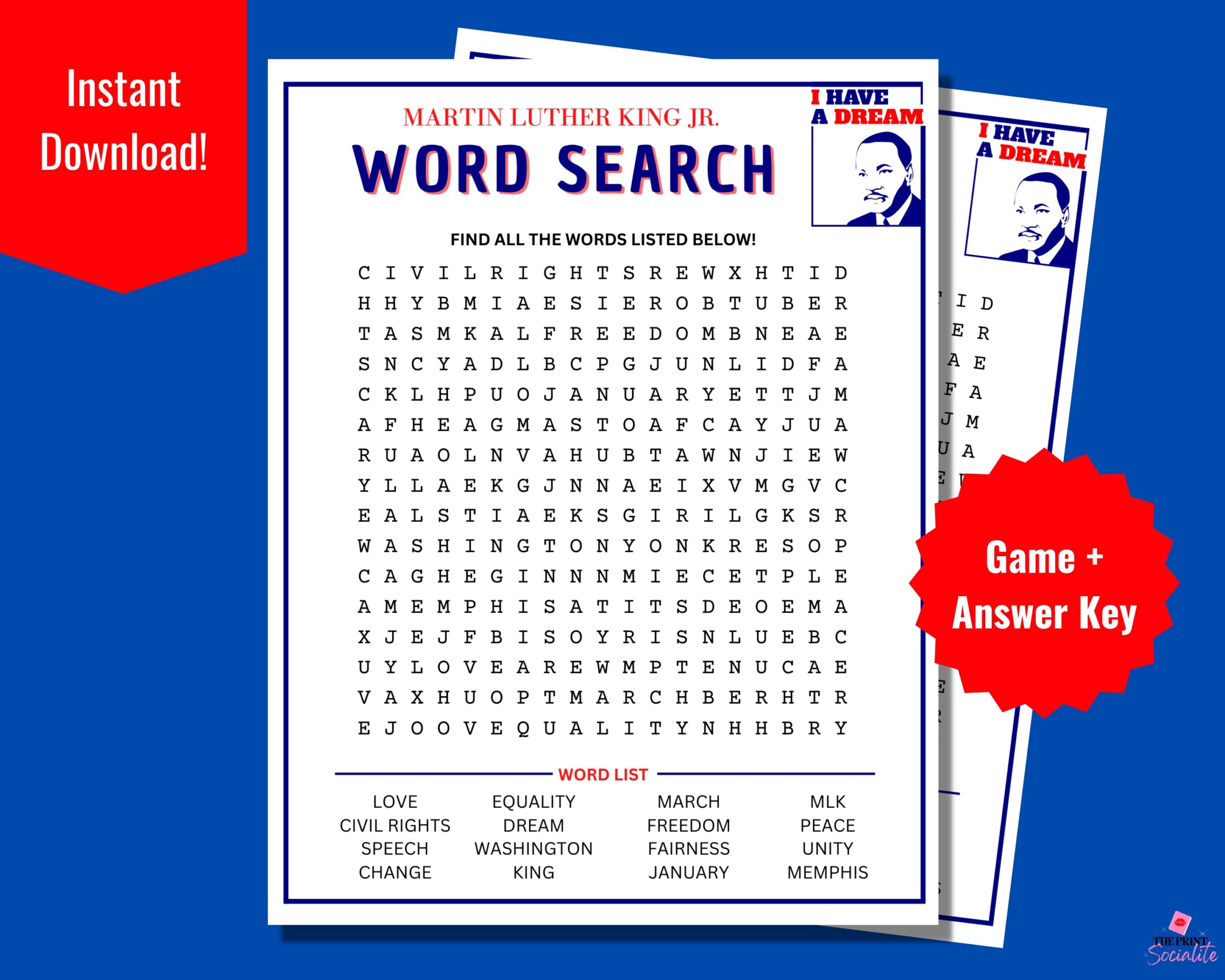 Martin Luther King Jr Word Search MLK Jr Day Printable Game Classroom Activity For MLK Kid s Activity Sheet Black History Month Activity Etsy