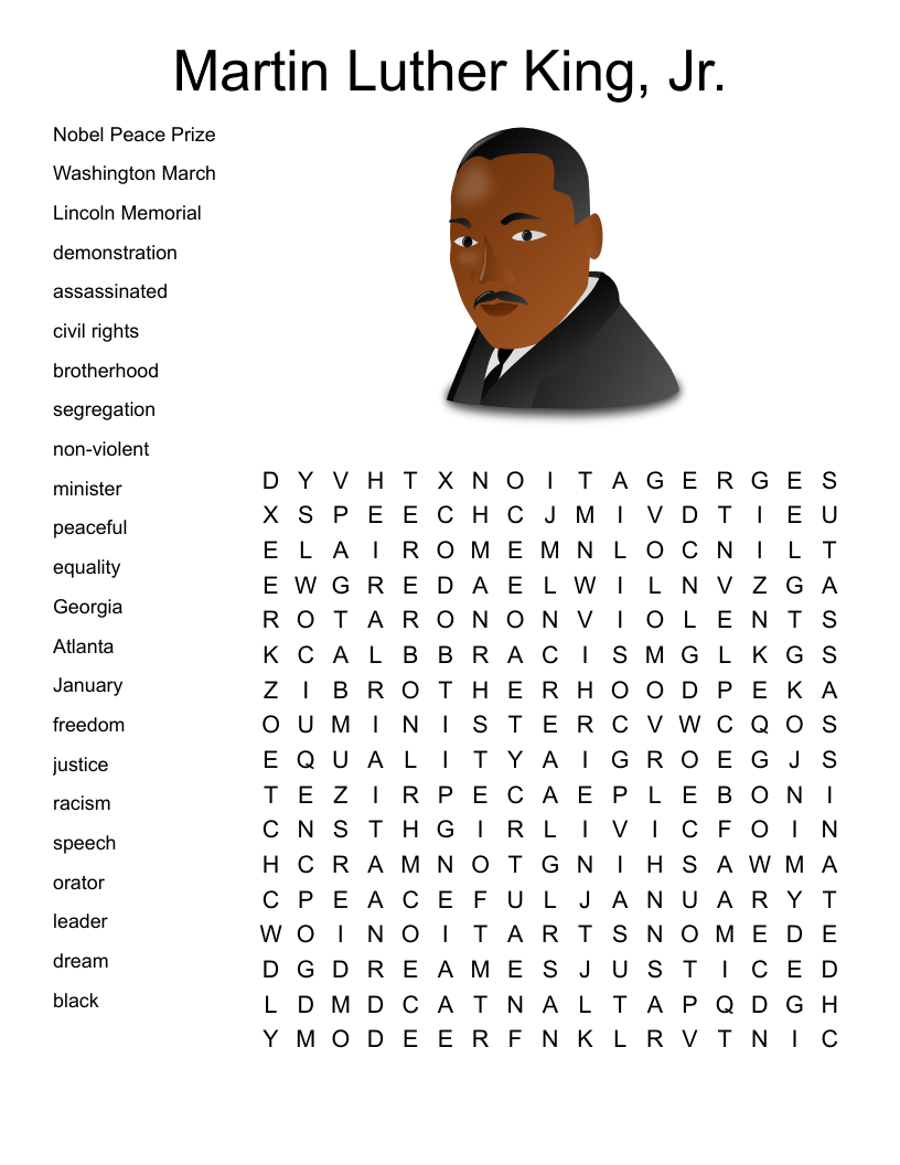 Martin Luther King Jr Word Search WordMint