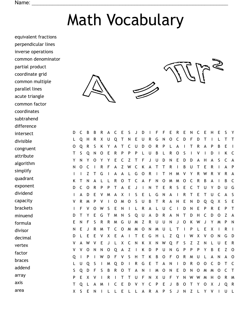 Math Vocabulary Word Search WordMint Worksheets Library