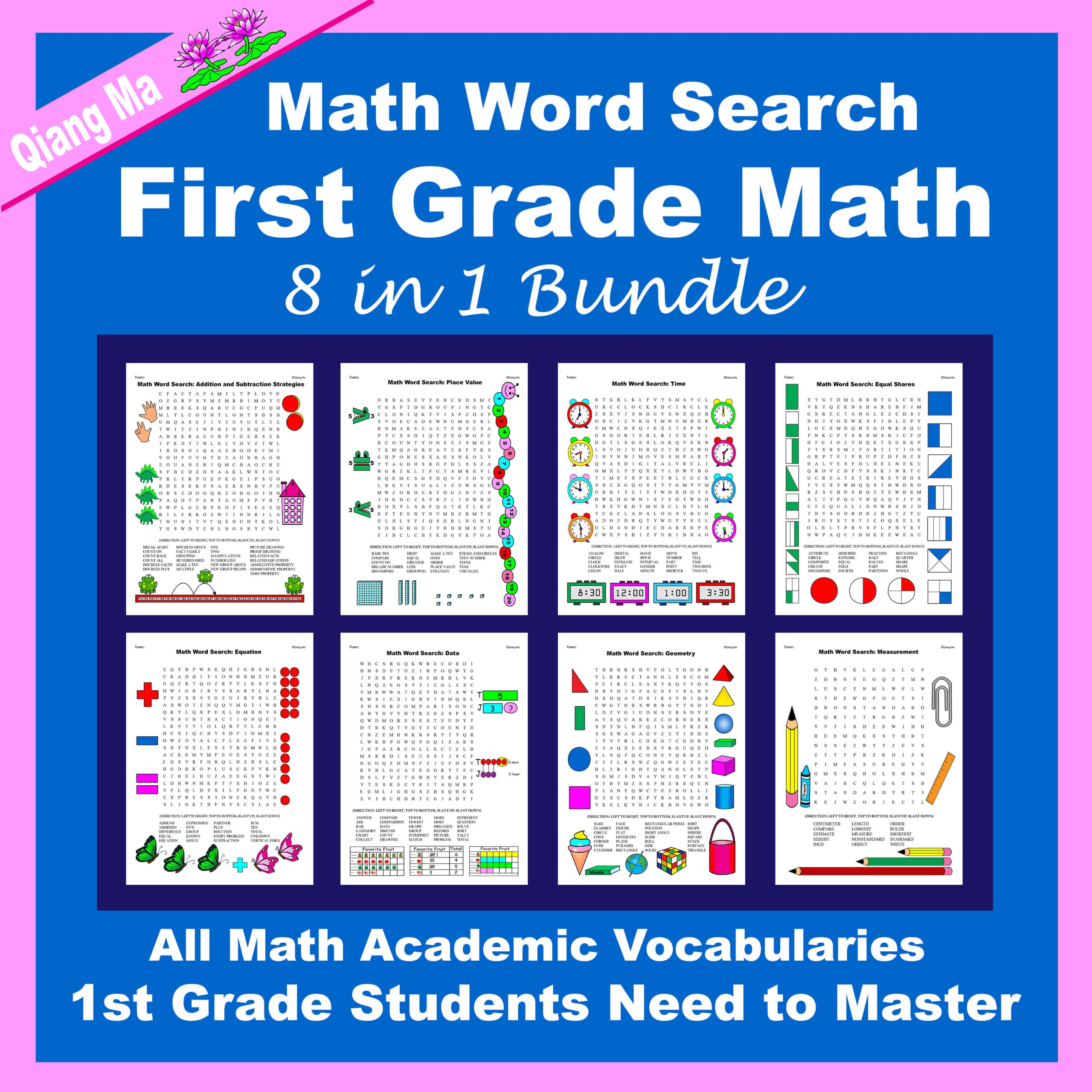 Math Word Search Grade 1 Math Word Search 8 In 1 Bundle Made By Teachers