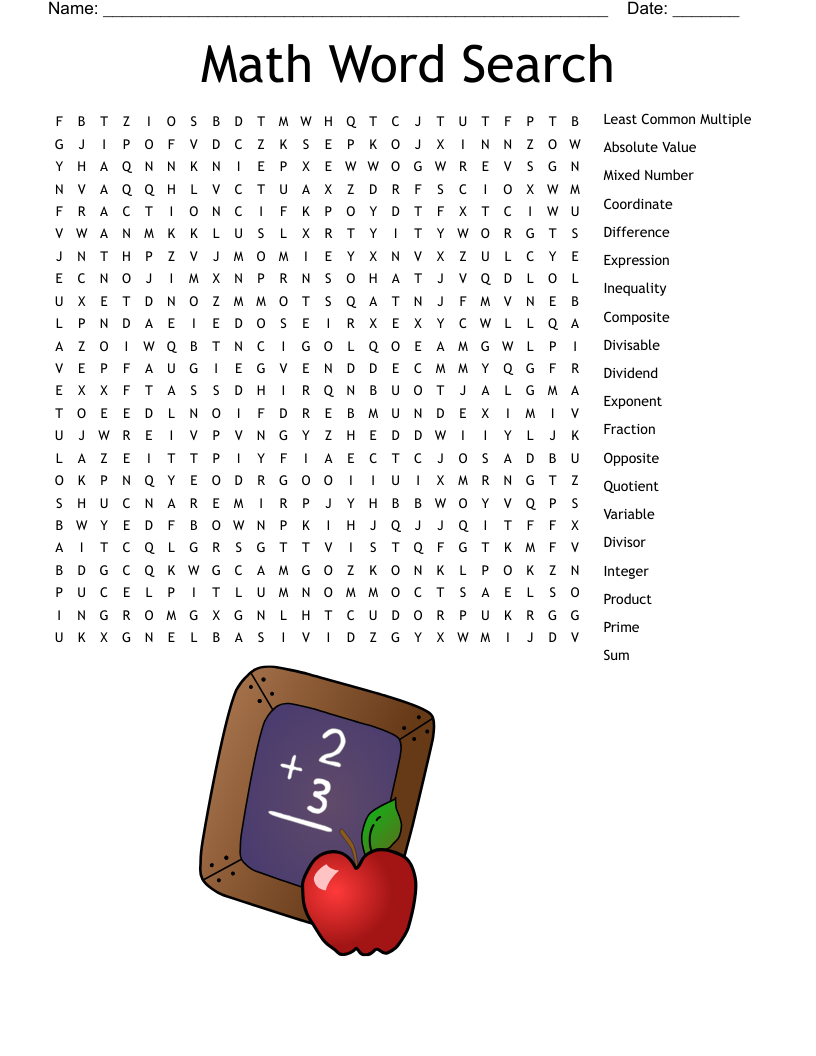 Math Word Search WordMint