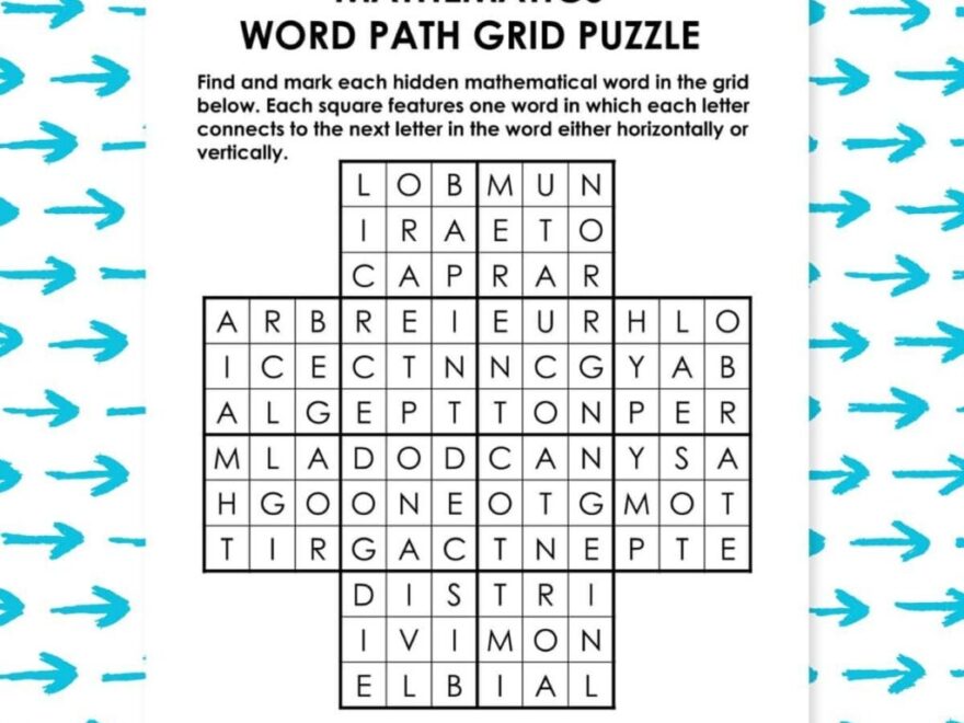 Mathematics Word Path Grid Puzzle Math Love