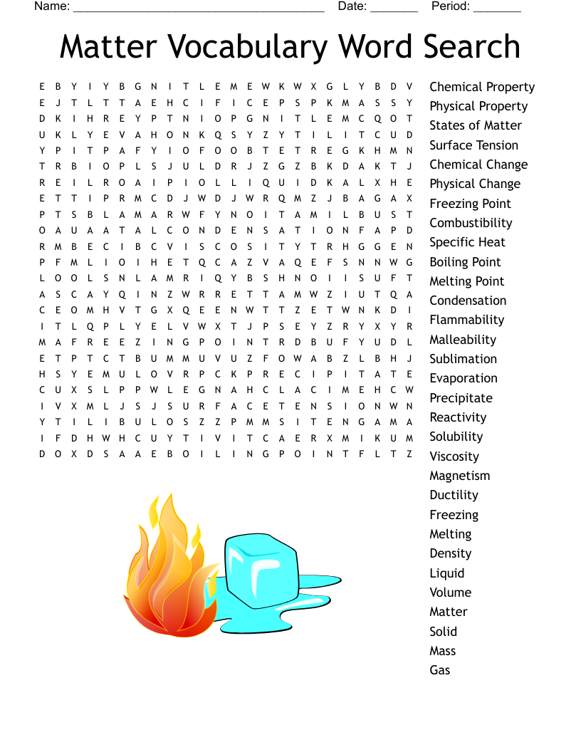 Matter Vocabulary Word Search WordMint Worksheets Library