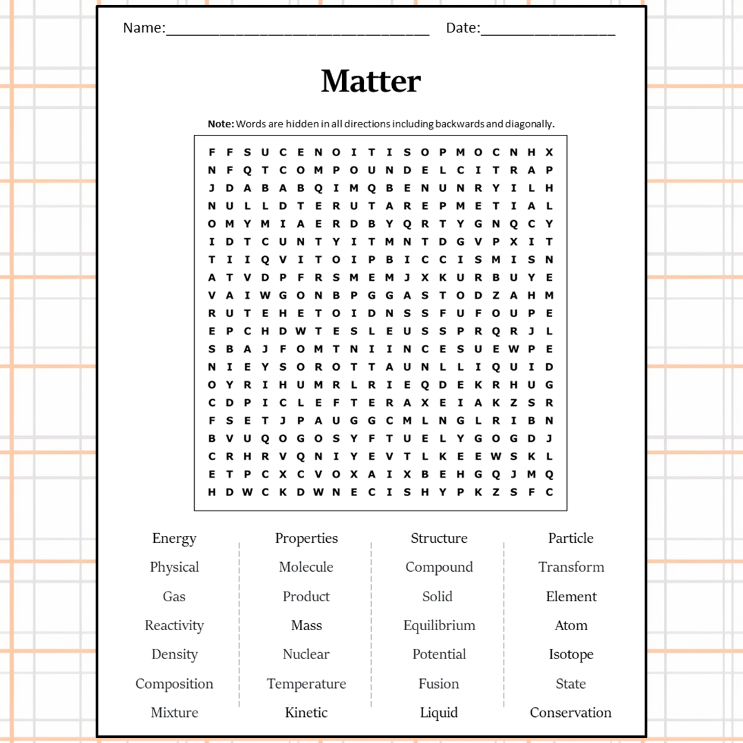 Matter Word Search Puzzle Worksheet Activity PDF PrintableBazaar Worksheets Library