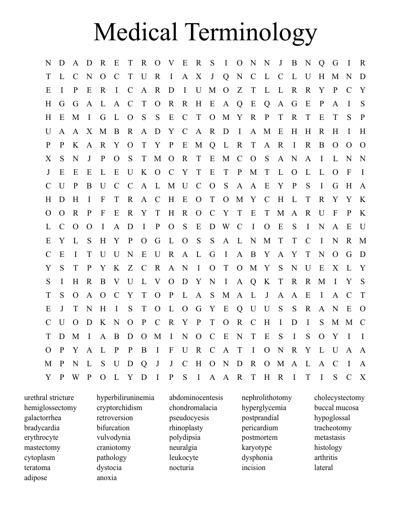 Medical Terminology Word Search WordMint