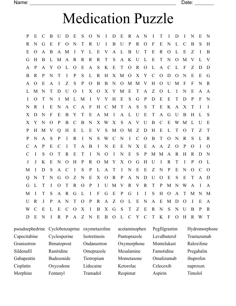 Medication Puzzle Word Search WordMint