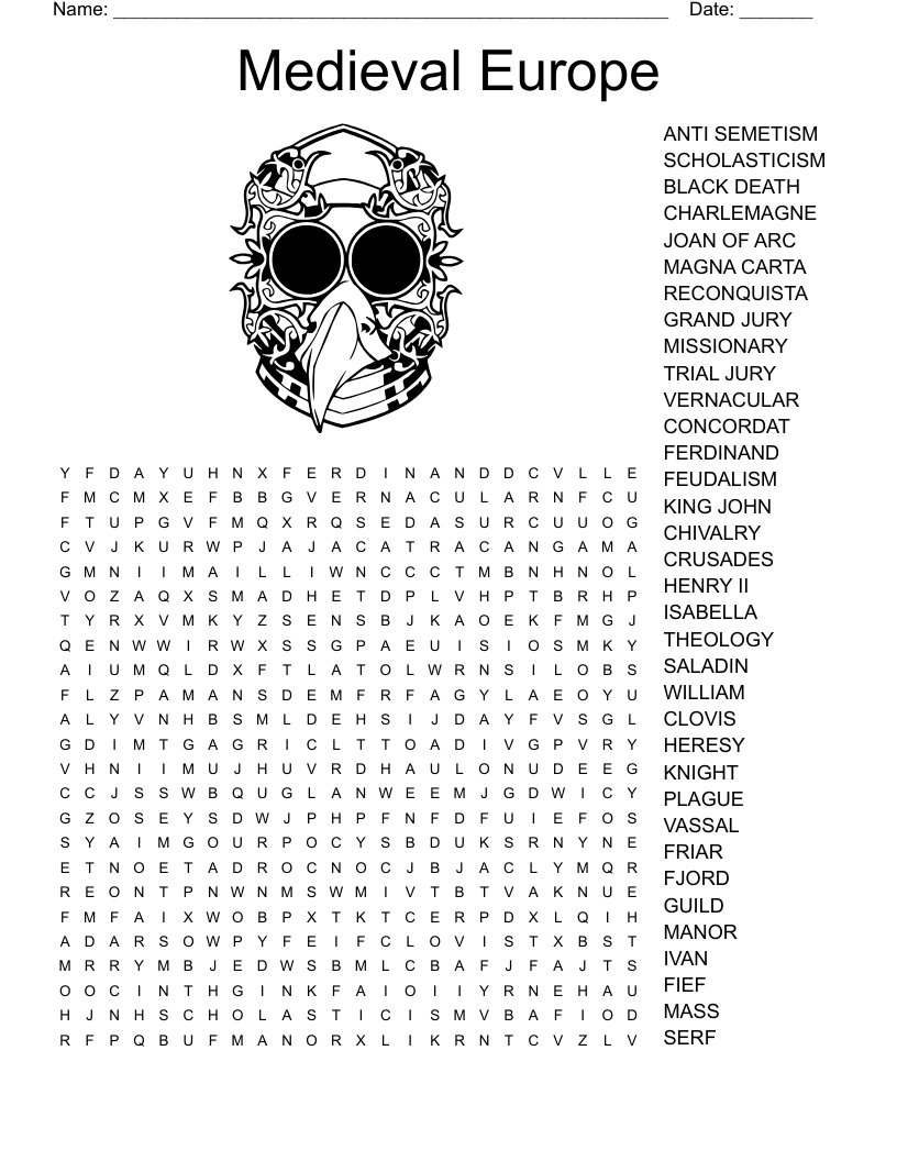 Medieval Europe Word Search WordMint